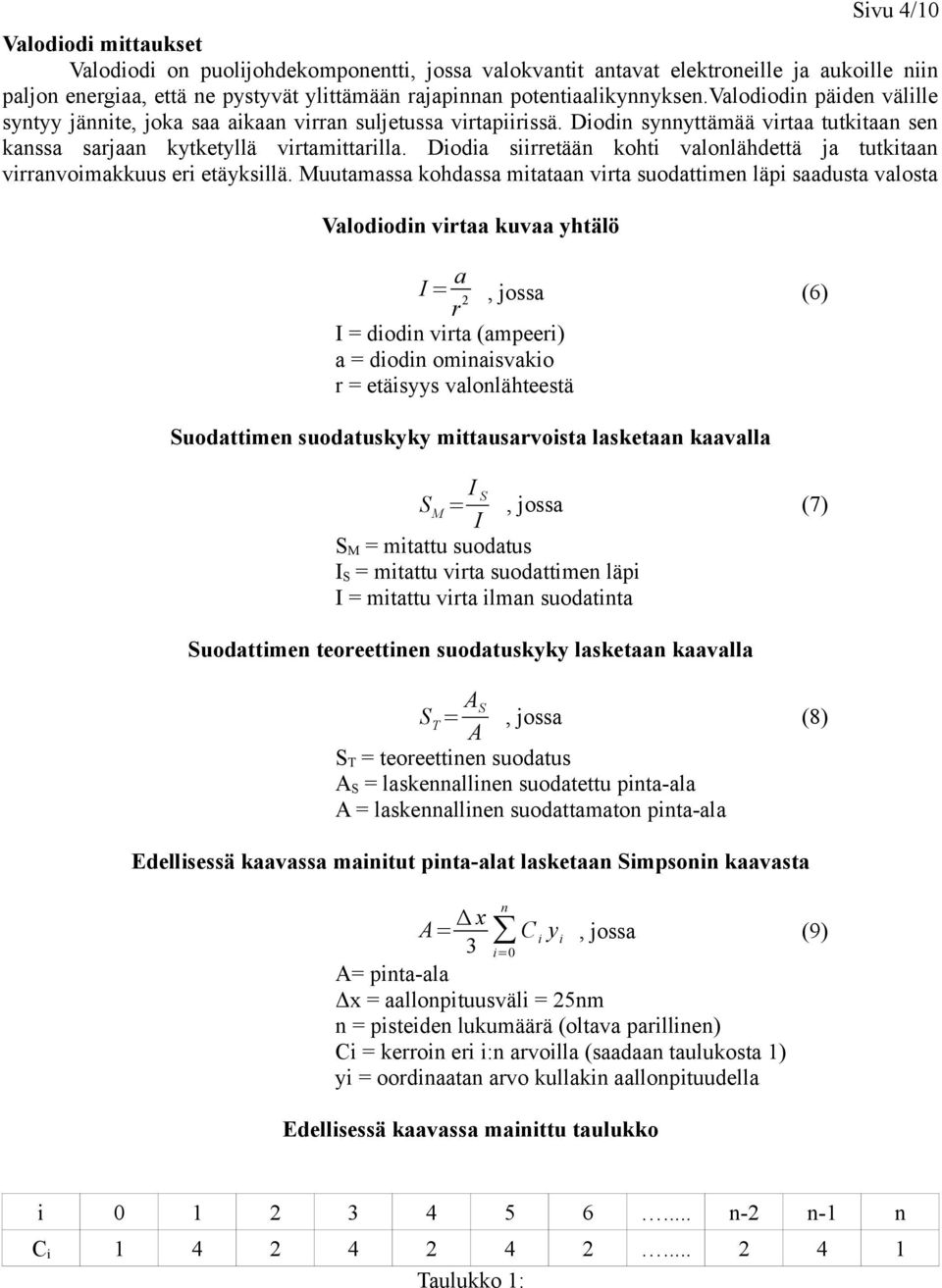 Diodia siirretään kohti valonlähdettä ja tutkitaan virranvoimakkuus eri etäyksillä.