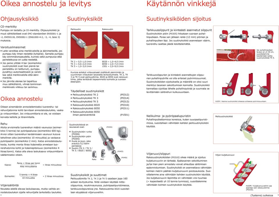 Varoitusilmaisimet Laite varoittaa aina merkkivaloilla ja äänimerkeillä, jos pumppu käy ilman nestettä (tyhjänä).