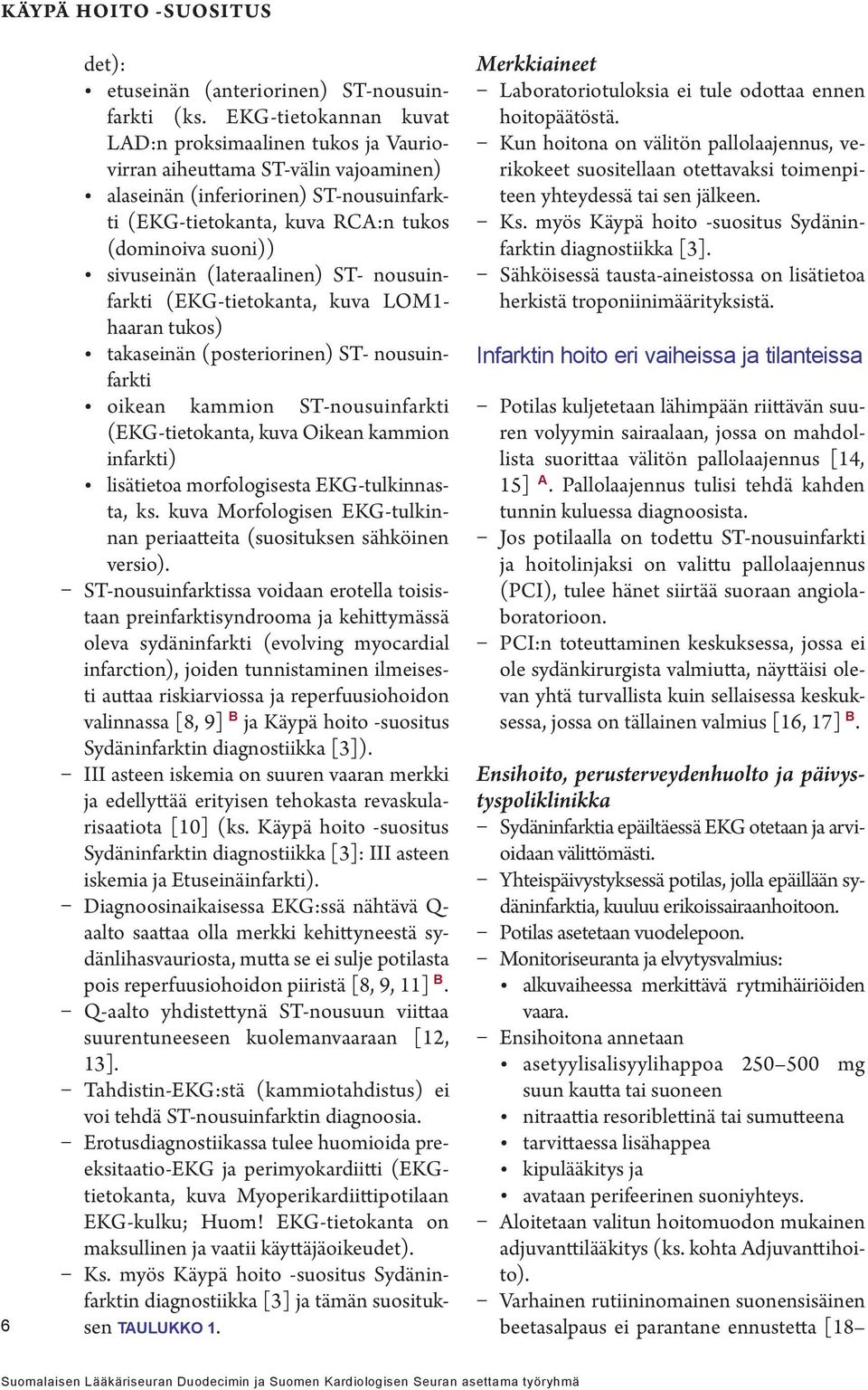 (lateraalinen) ST- nousuinfarkti (EKG-tietokanta, kuva LOM1- haaran tukos) takaseinän (posteriorinen) ST- nousuinfarkti oikean kammion (EKG-tietokanta, kuva Oikean kammion infarkti) lisätietoa