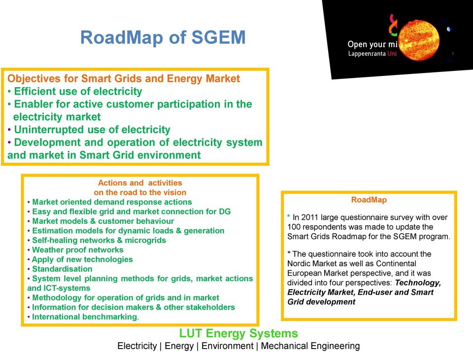 and market connection for DG Market models & customer behaviour Estimation models for dynamic loads & generation Self-healing networks & microgrids Weather proof networks Apply of new technologies