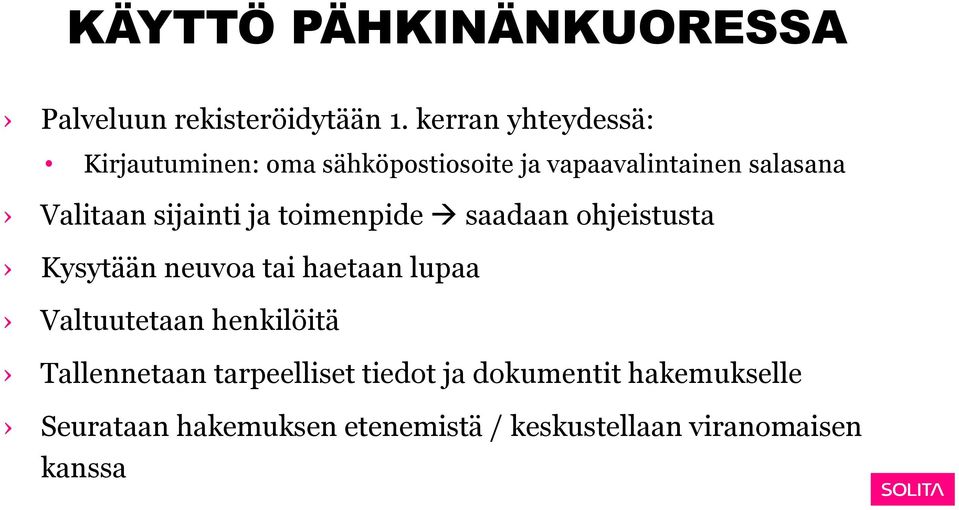 sijainti ja toimenpide saadaan ohjeistusta Kysytään neuvoa tai haetaan lupaa Valtuutetaan