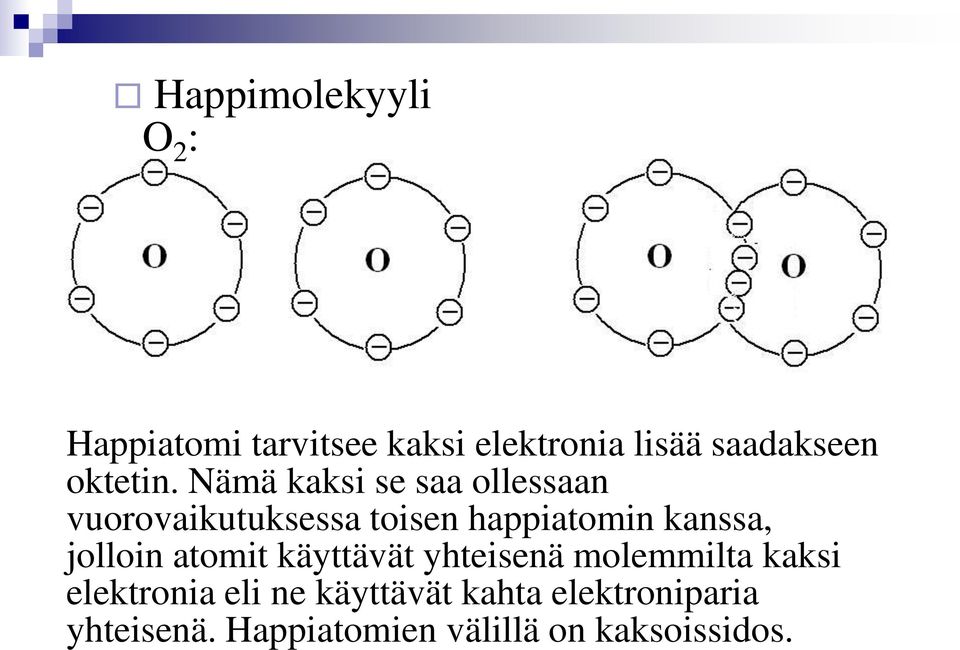 Nämä kaksi se saa ollessaan vuorovaikutuksessa toisen happiatomin kanssa,