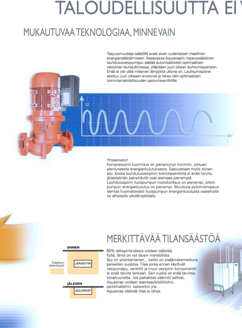 Enää ei ole väliä millainen lämpötila ulkona on. Lauhtumispaine asettuu juuri oikeaan arvoonsa ja takaa näin optimaalisen toimintamahdollisuuden paisuntaventtiilille. Yhteenveto!