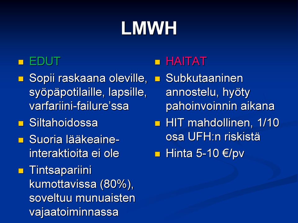 kumottavissa (80%), soveltuu munuaisten vajaatoiminnassa HAITAT Subkutaaninen