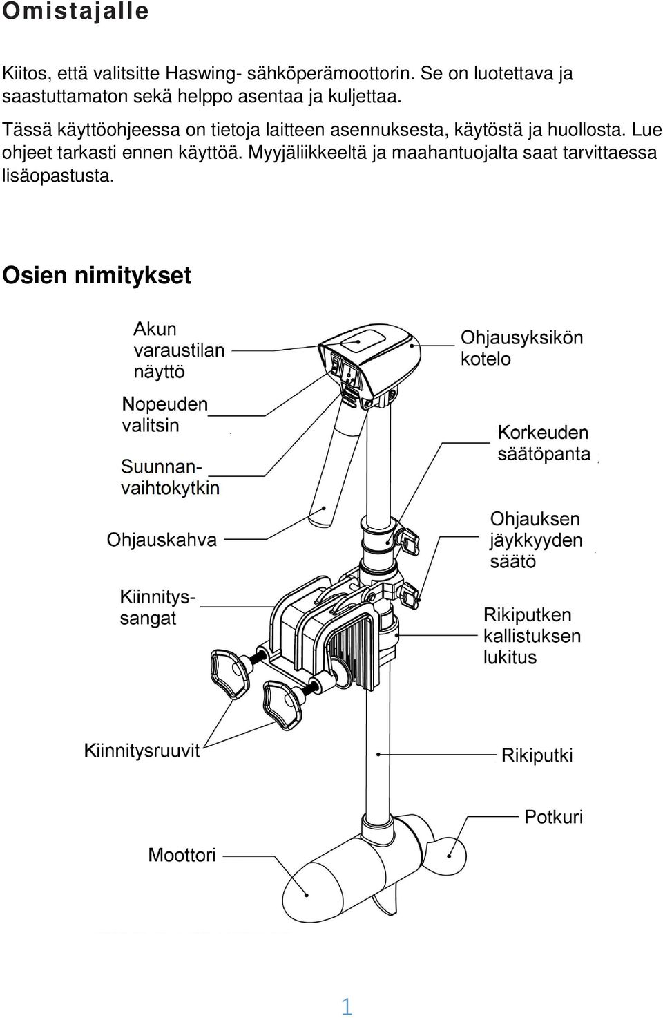 Tässä käyttöohjeessa on tietoja laitteen asennuksesta, käytöstä ja huollosta.