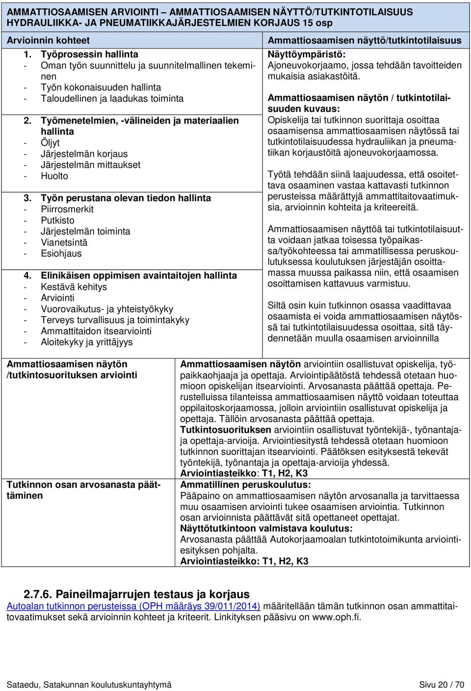 Työmenetelmien, -välineiden ja materiaalien hallinta - Öljyt - Järjestelmän korjaus - Järjestelmän mittaukset - Huolto 3.