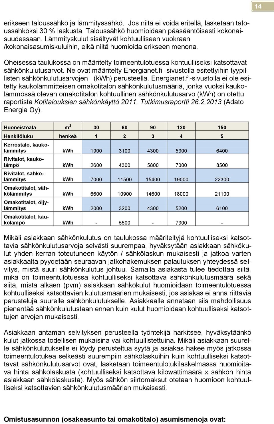 Oheisessa taulukossa on määritelty toimeentulotuessa kohtuulliseksi katsottavat sähkönkulutusarvot. Ne ovat määritelty Energianet.
