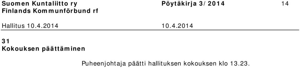 Kokouksen päättäminen