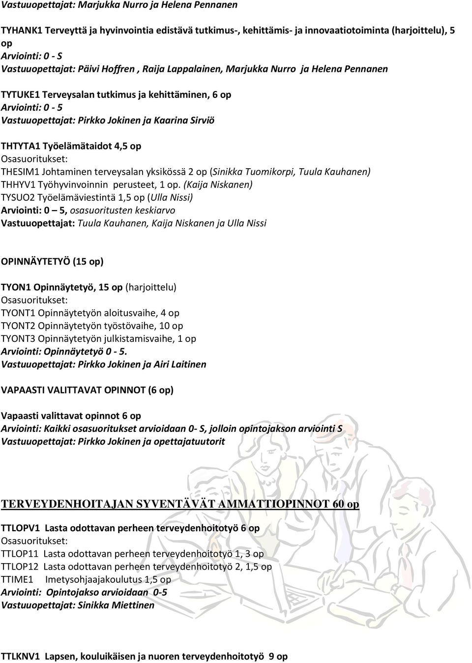 THESIM1 Johtaminen terveysalan yksikössä 2 op (Sinikka Tuomikorpi, Tuula Kauhanen) THHYV1 Työhyvinvoinnin perusteet, 1 op.