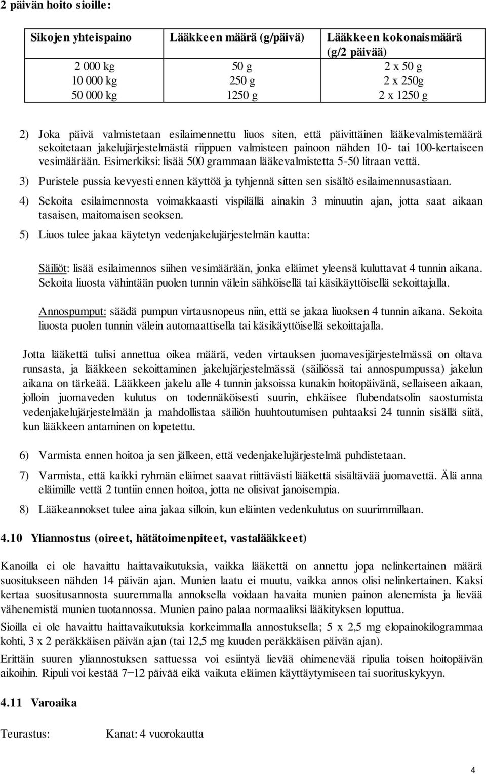 Esimerkiksi: lisää 500 grammaan lääkevalmistetta 5-50 litraan vettä. 3) Puristele pussia kevyesti ennen käyttöä ja tyhjennä sitten sen sisältö esilaimennusastiaan.