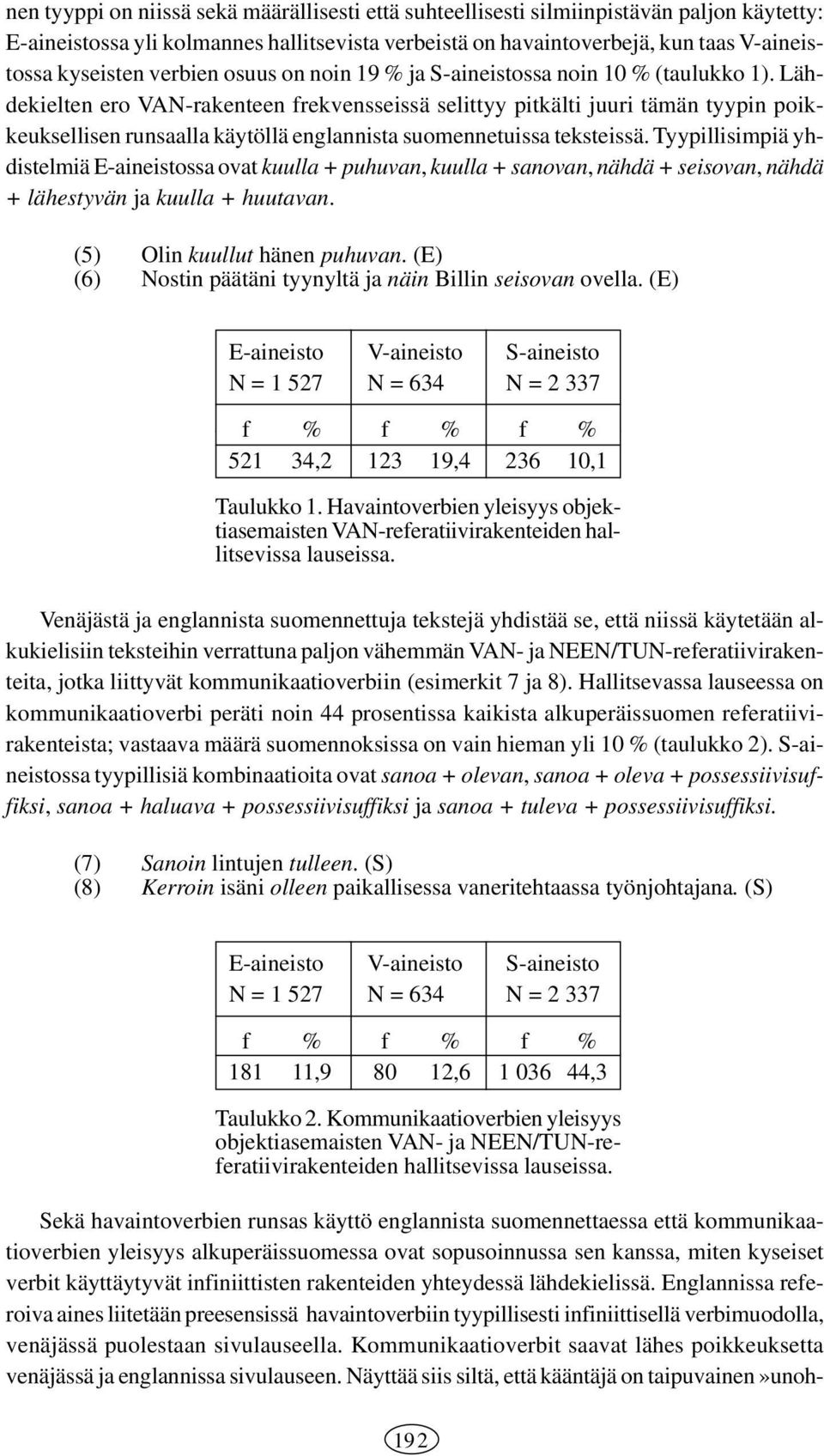 Lähdekielten ero VAN-rakenteen frekvensseissä selittyy pitkälti juuri tämän tyypin poikkeuksellisen runsaalla käytöllä englannista suomennetuissa teksteissä.