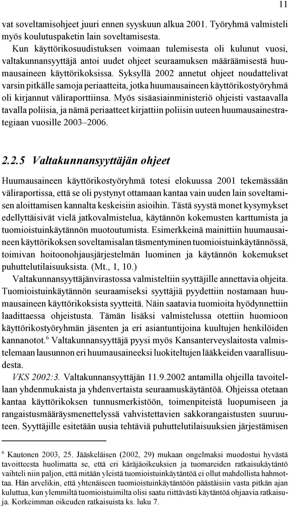 Syksyllä 2002 annetut ohjeet noudattelivat varsin pitkälle samoja periaatteita, jotka huumausaineen käyttörikostyöryhmä oli kirjannut väliraporttiinsa.