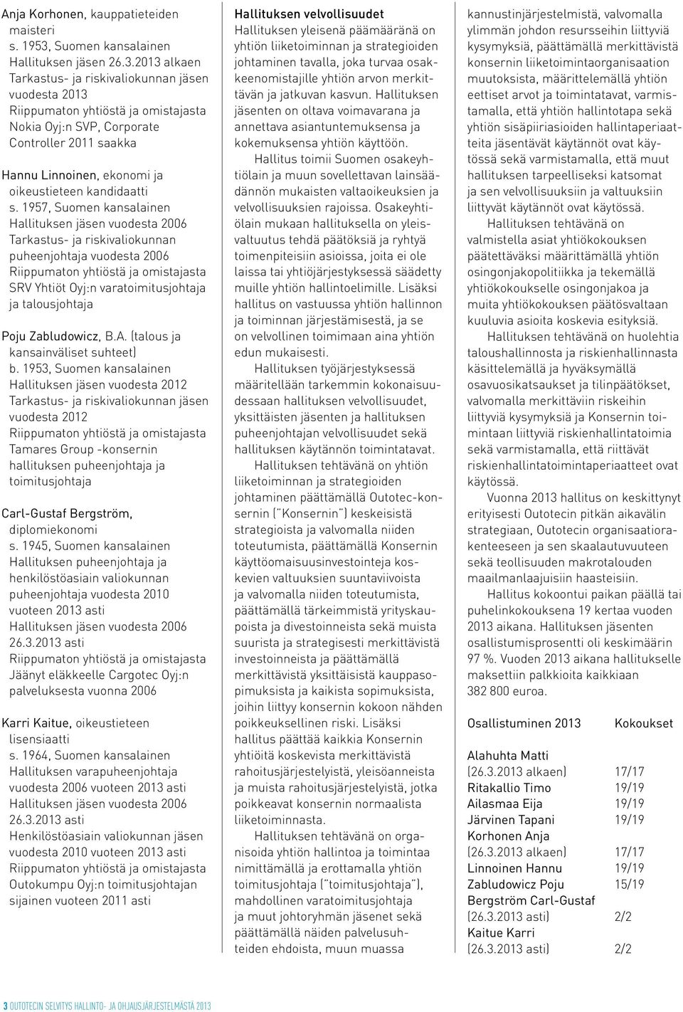 2013 alkaen Tarkastus- ja riskivaliokunnan jäsen vuodesta 2013 Nokia Oyj:n SVP, Corporate Controller 2011 saakka Hannu Linnoinen, ekonomi ja oikeustieteen kandidaatti s.