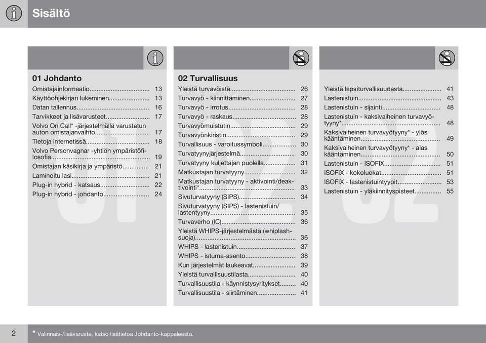 .. 29 Tietoja internetissä... 18 Turvallisuus - varoitussymboli... 30 Volvo Personvagnar -yhtiön ympäristöfilosofia... 19 Turvatyynyjärjestelmä... 30 Turvatyyny kuljettajan puolella.