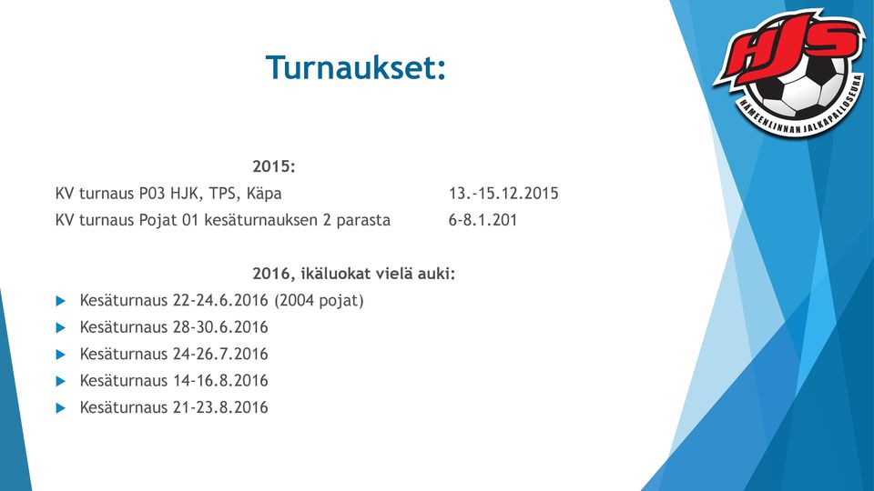 6.2016 (2004 pojat) Kesäturnaus 28-30.6.2016 Kesäturnaus 24-26.7.