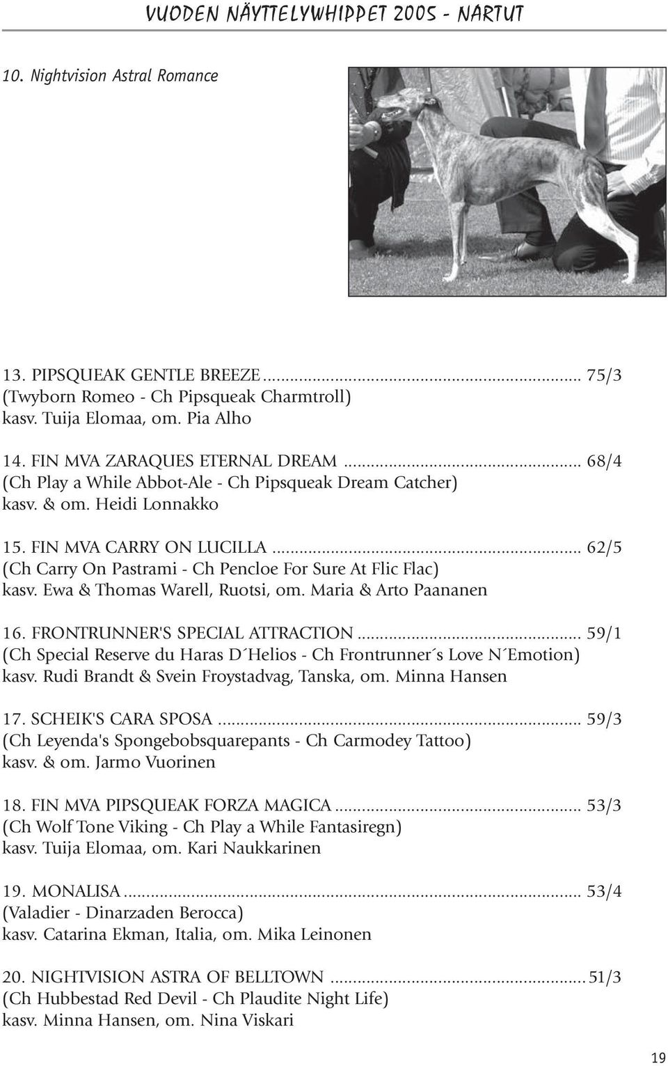 .. 62/5 (Ch Carry On Pastrami - Ch Pencloe For Sure At Flic Flac) kasv. Ewa & Thomas Warell, Ruotsi, om. Maria & Arto Paananen 16. FRONTRUNNER'S SPECIAL ATTRACTION.