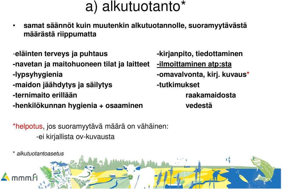 -henkilökunnan hygienia + osaaminen -kirjanpito, tiedottaminen -ilmoittaminen atp:sta -omavalvonta, kirj.