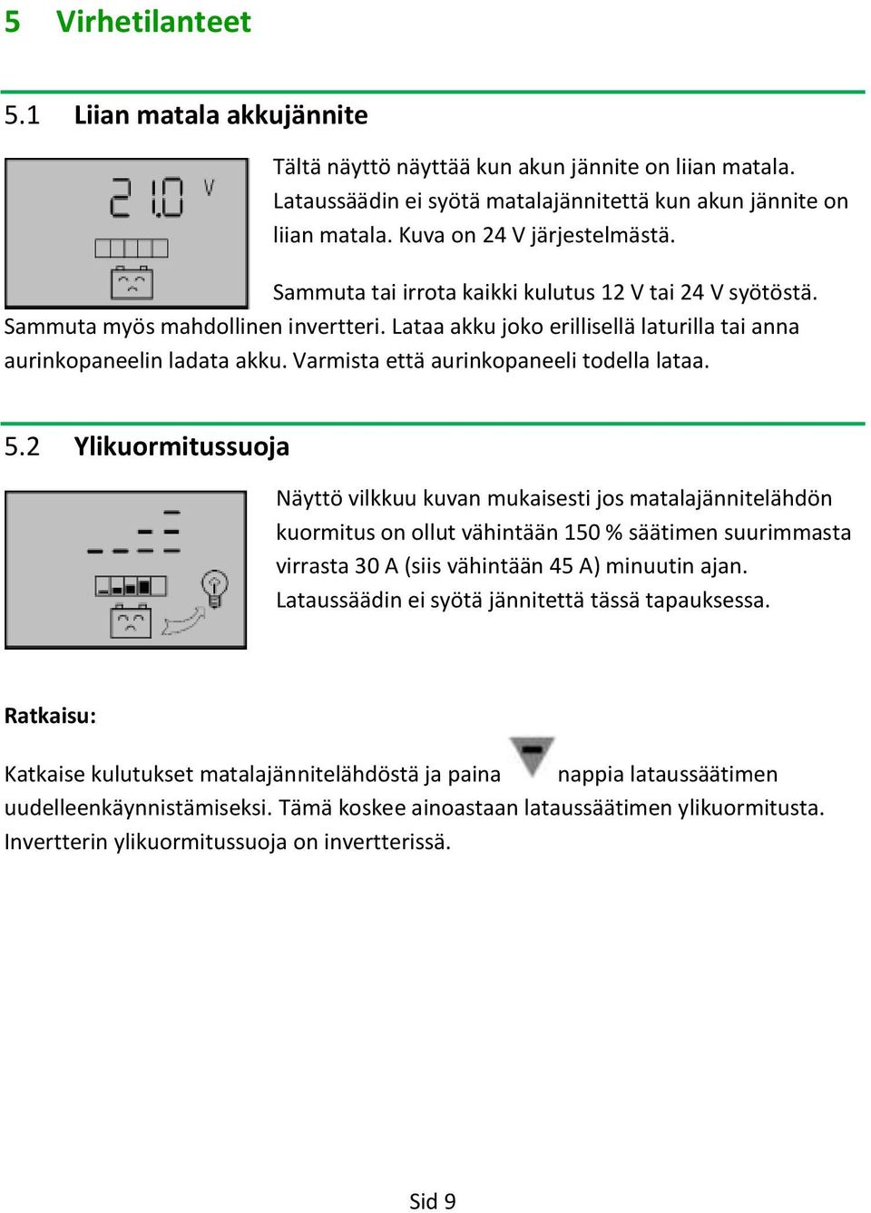 Varmista että aurinkopaneeli todella lataa. 5.