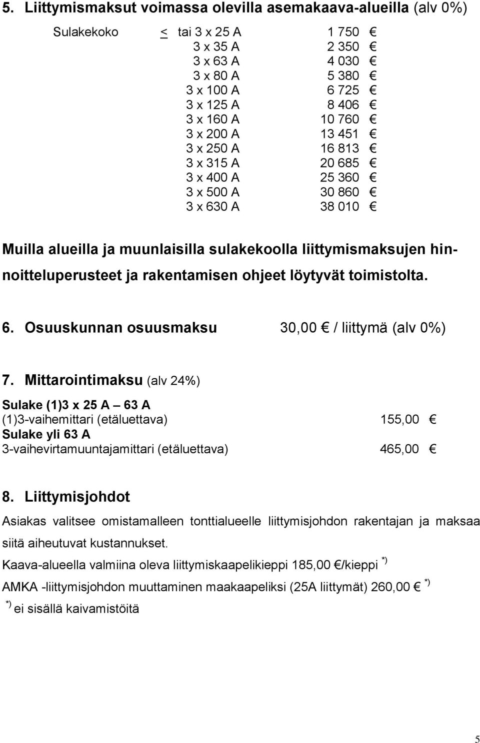 ohjeet löytyvät toimistolta. 6. Osuuskunnan osuusmaksu 30,00 / liittymä (alv 0%) 7.
