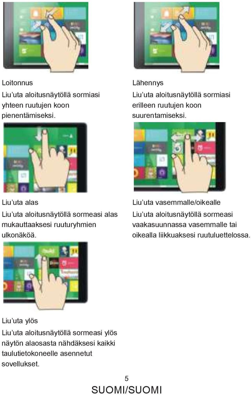 Liu uta alas Liu uta aloitusnäytöllä sormeasi alas mukauttaaksesi ruuturyhmien ulkonäköä.