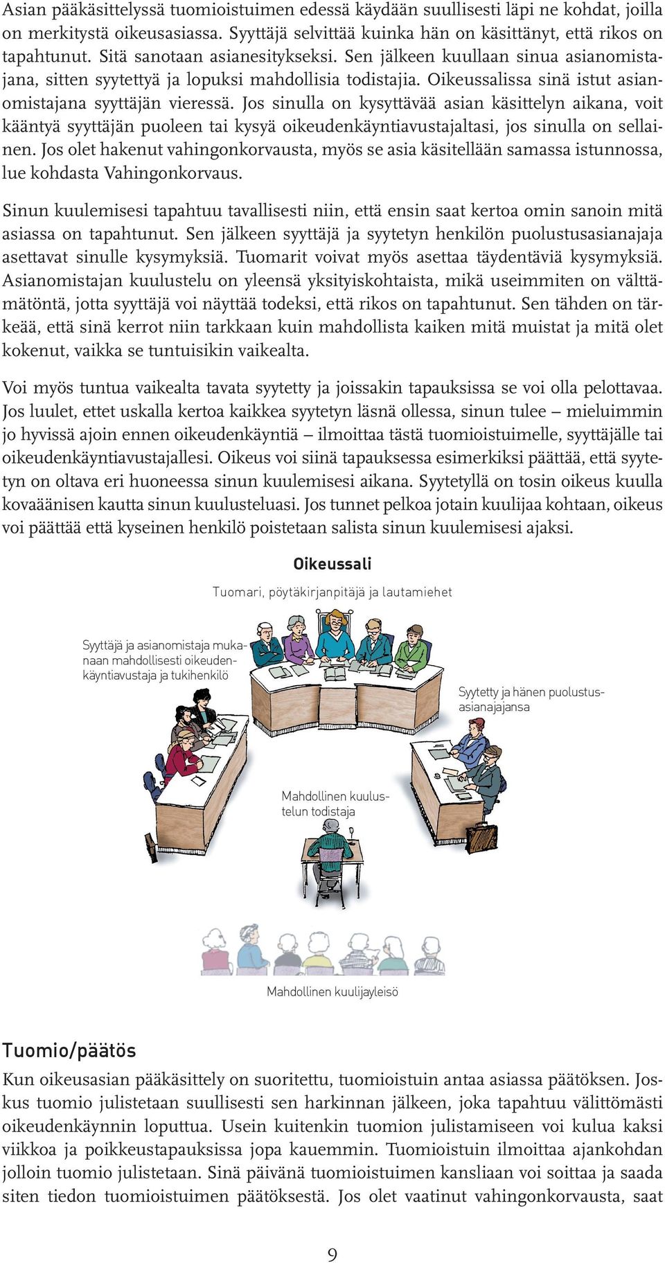 Jos sinulla on kysyttävää asian käsittelyn aikana, voit kääntyä syyttäjän puoleen tai kysyä oikeudenkäyntiavustajaltasi, jos sinulla on sellainen.