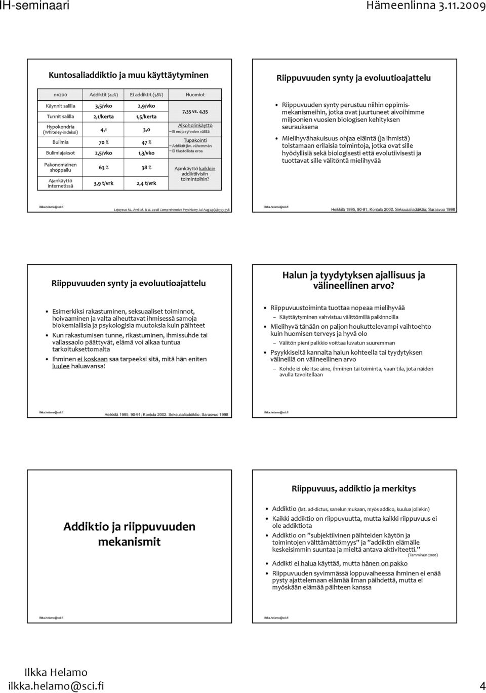 4,35 Alkoholinkäyttö Ei eroja ryhmien välillä Tupakointi Addiktit jkv. vähemmän Ei tilastollista eroa Ajankäyttö kaikkiin addiktiivisiin toimintoihin?