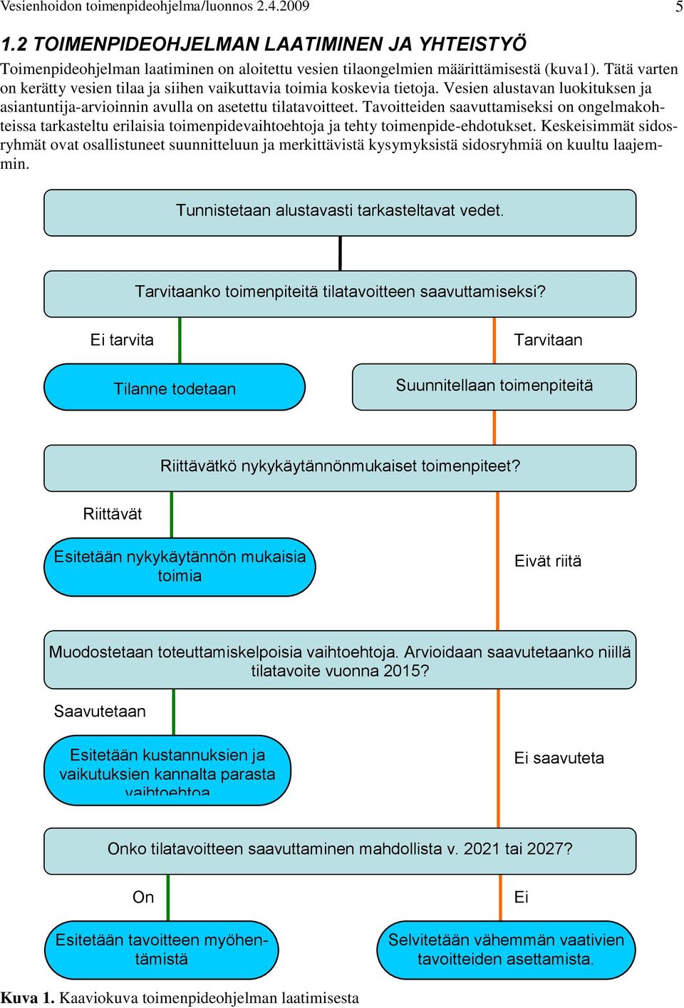 Tavoitteiden saavuttamiseksi on ongelmakohteissa tarkasteltu erilaisia toimenpidevaihtoehtoja ja tehty toimenpide-ehdotukset.