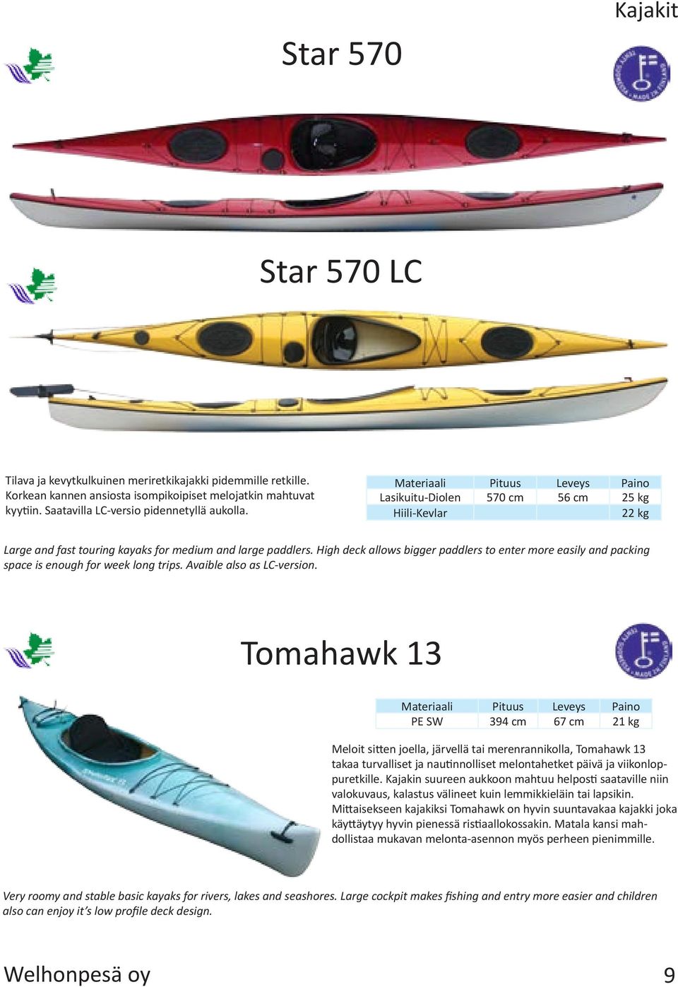 High deck allows bigger paddlers to enter more easily and packing space is enough for week long trips. Avaible also as LC-version.