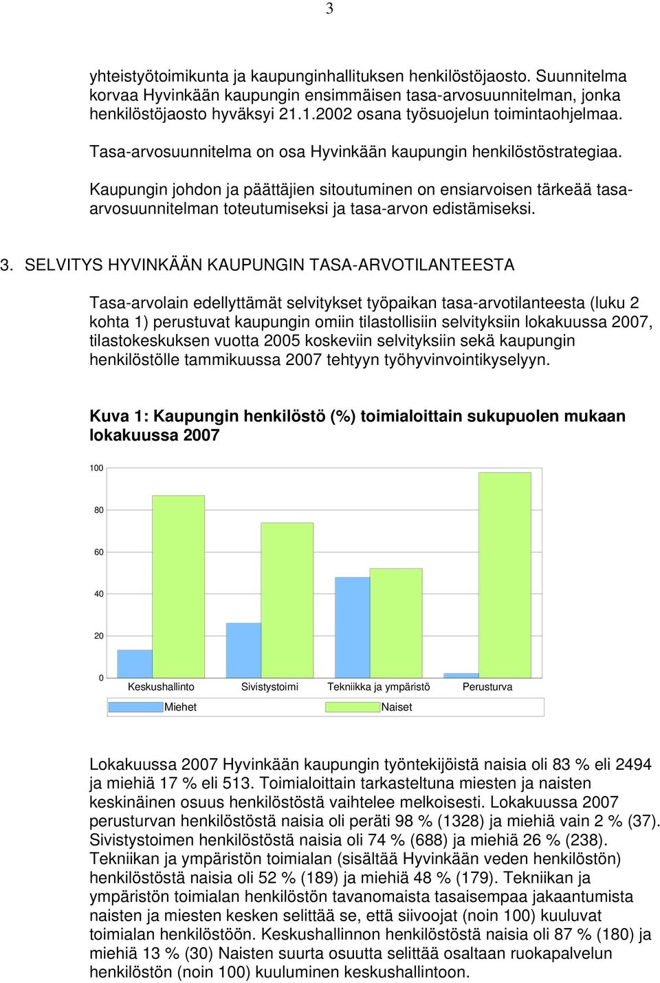 Kaupungin johdon ja päättäjien sitoutuminen on ensiarvoisen tärkeää tasaarvosuunnitelman toteutumiseksi ja tasa-arvon edistämiseksi. 3.