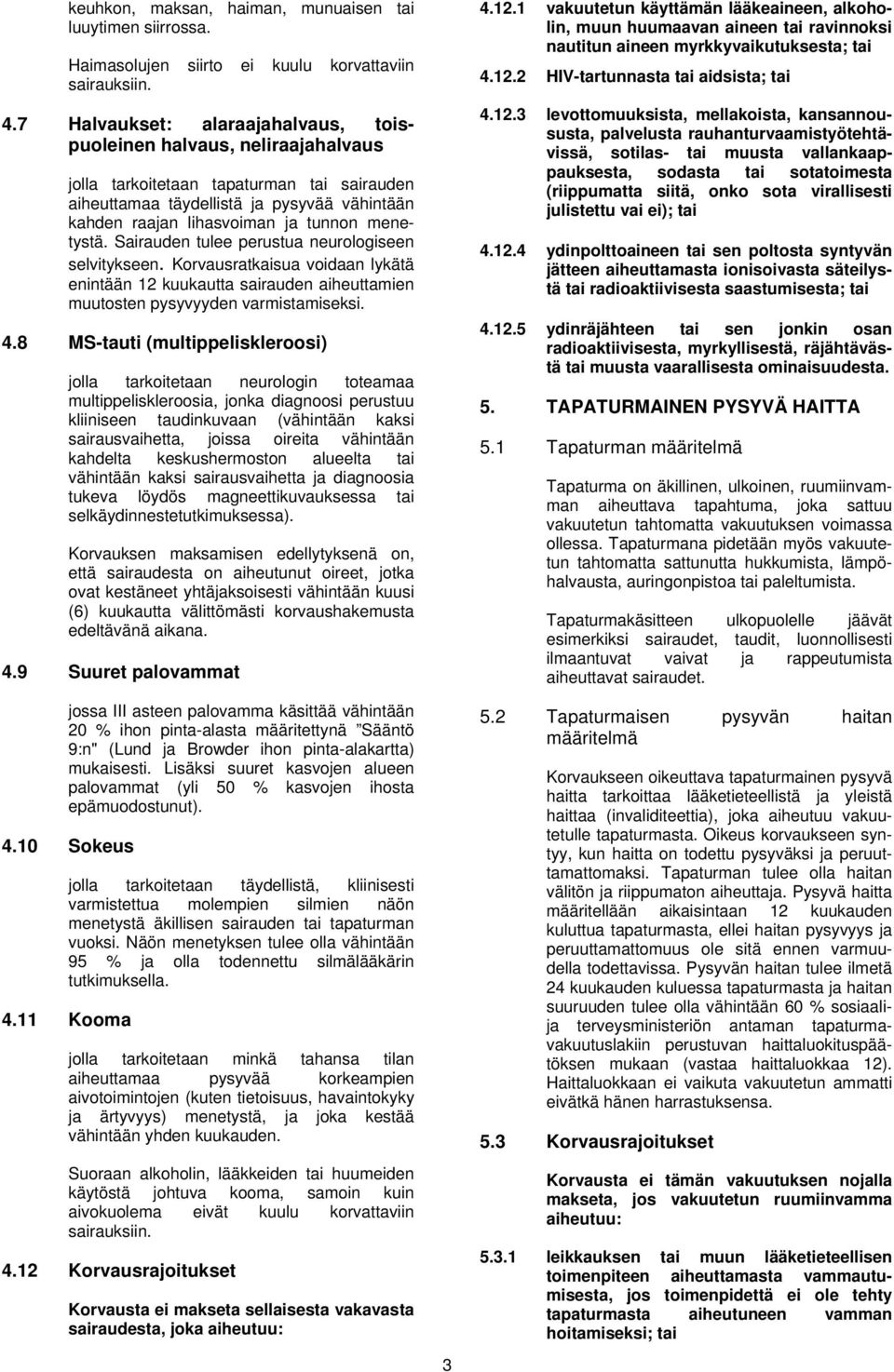 menetystä. Sairauden tulee perustua neurologiseen selvitykseen. Korvausratkaisua voidaan lykätä enintään 12 kuukautta sairauden aiheuttamien muutosten pysyvyyden varmistamiseksi. 4.