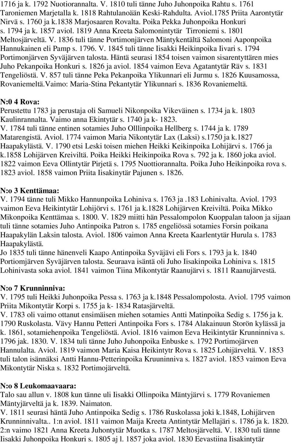 1836 tuli tänne Portimonjärven Mäntykentältä Salomoni Aaponpoika Hannukainen eli Pamp s. 1796. V. 1845 tuli tänne Iisakki Heikinpoika Iivari s. 1794 Portimonjärven Syväjärven talosta.