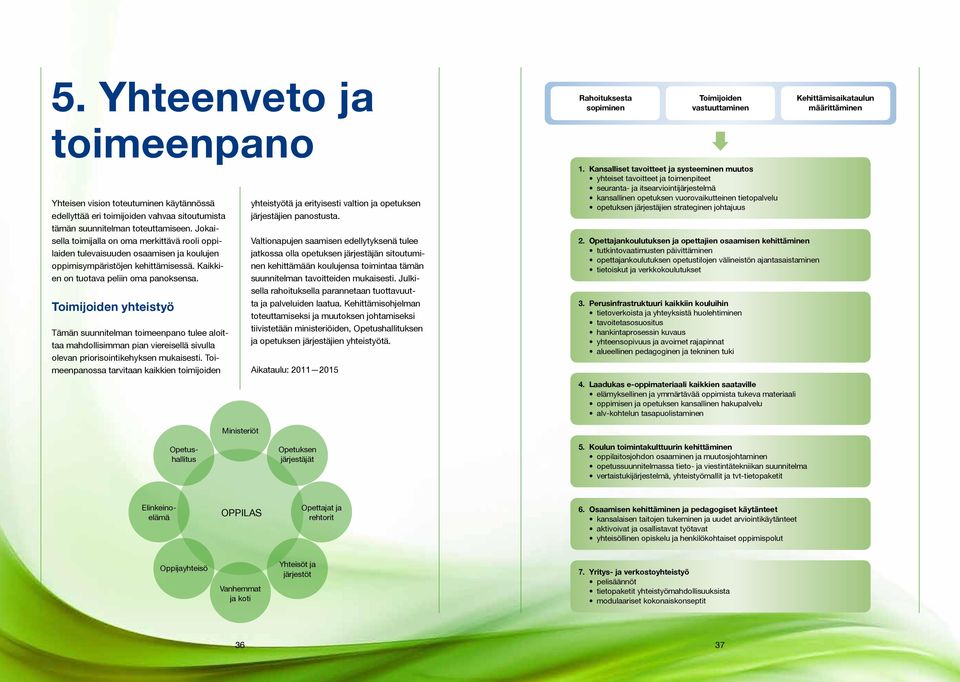 Kaikkien on tuotava peliin oma panoksensa. Toimijoiden yhteistyö Tämän suunnitelman toimeenpano tulee aloittaa mahdollisimman pian viereisellä sivulla olevan priorisointikehyksen mukaisesti.