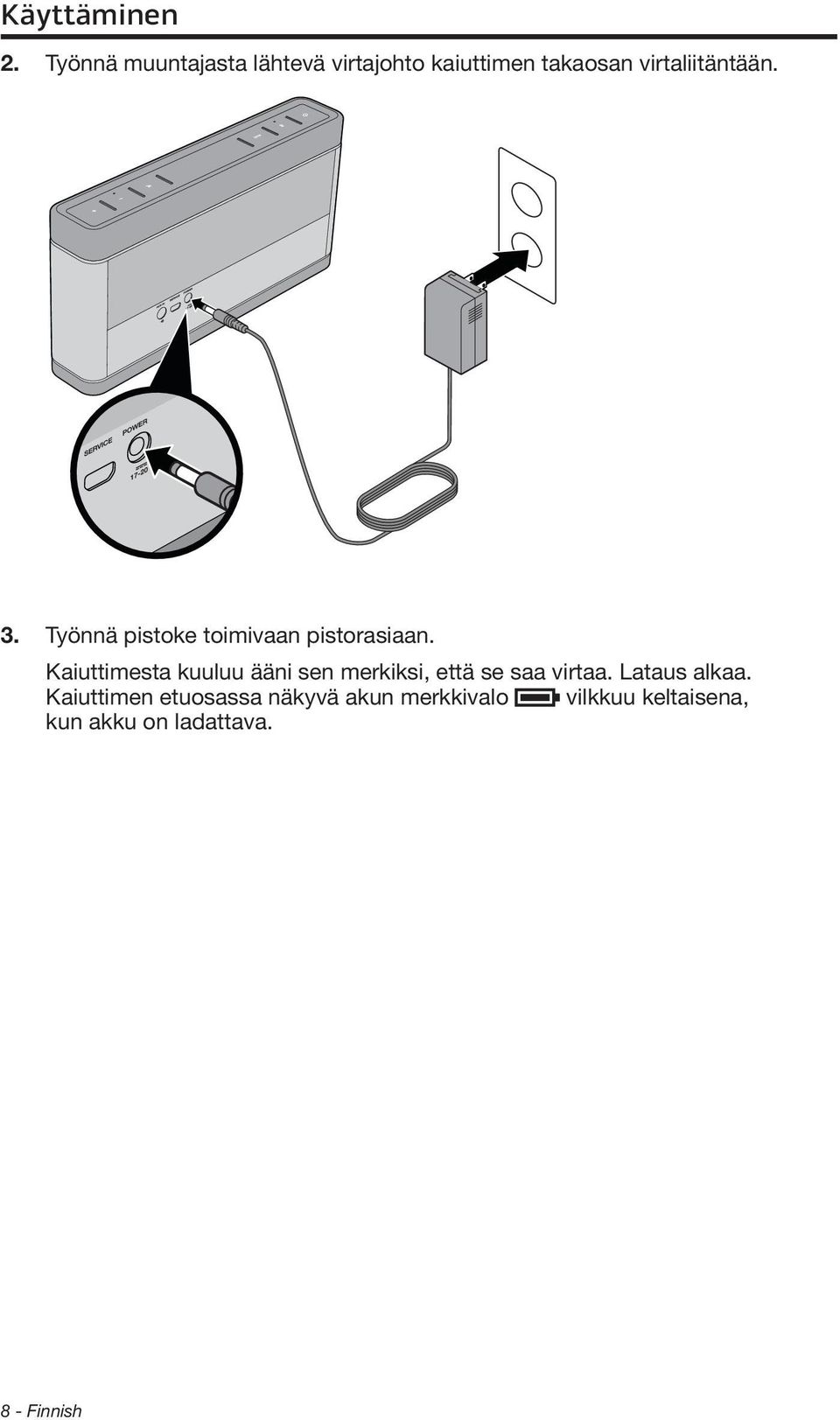 3. Työnnä pistoke toimivaan pistorasiaan.