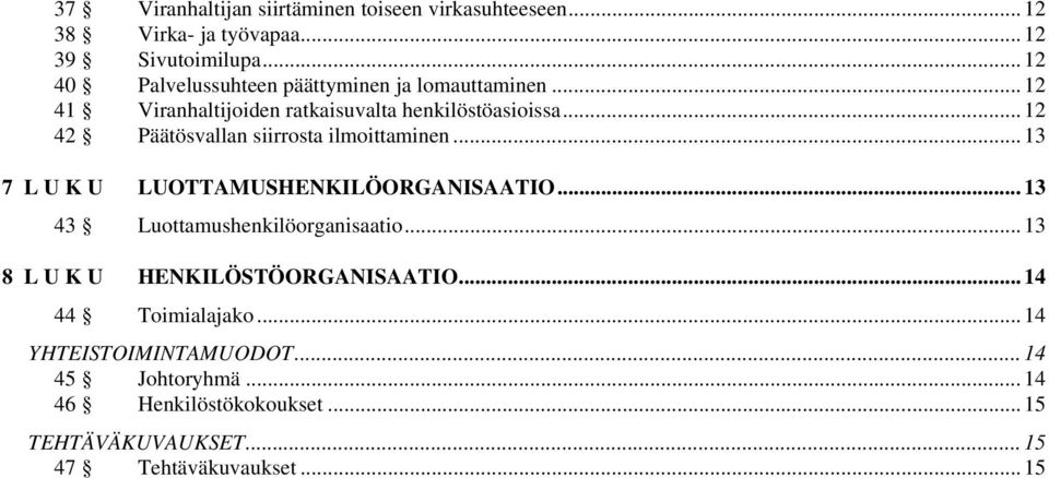 .. 12 42 Päätösvallan siirrosta ilmoittaminen... 13 7 L U K U LUOTTAMUSHENKILÖORGANISAATIO... 13 43 Luottamushenkilöorganisaatio.
