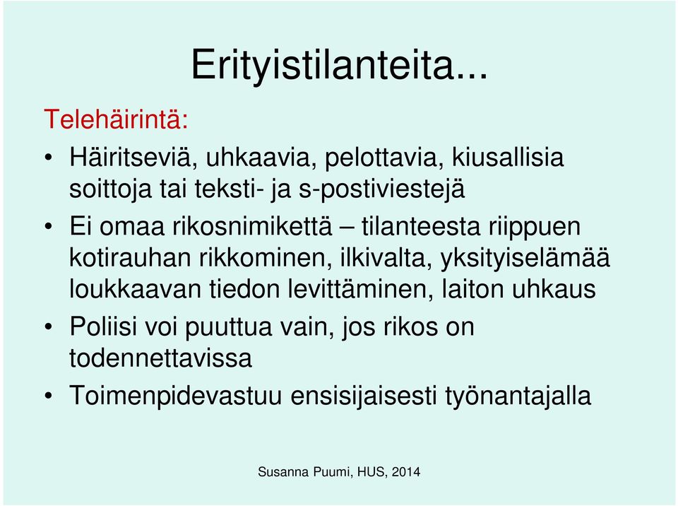 Ei omaa rikosnimikettä tilanteesta riippuen kotirauhan rikkominen, ilkivalta,