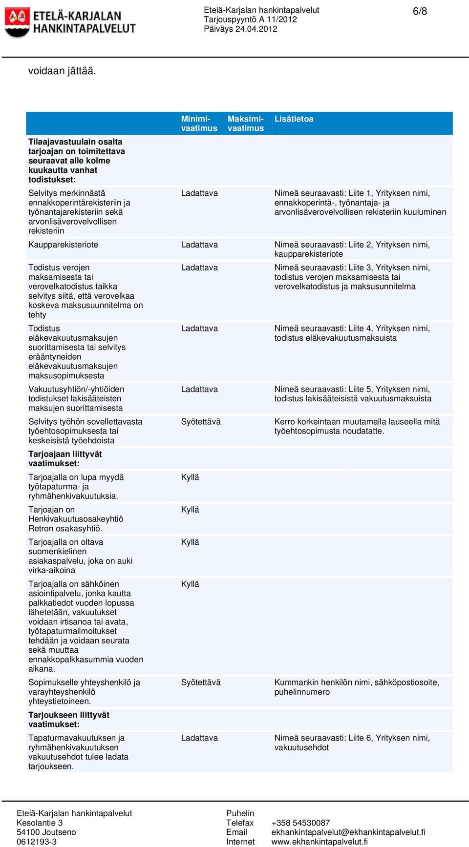 arvonlisäverovelvollisen rekisteriin Minimivaatimus Maksimivaatimus Lisätietoa Nimeä seuraavasti: Liite 1, Yrityksen nimi, ennakkoperintä-, työnantaja- ja arvonlisäverovelvollisen rekisteriin