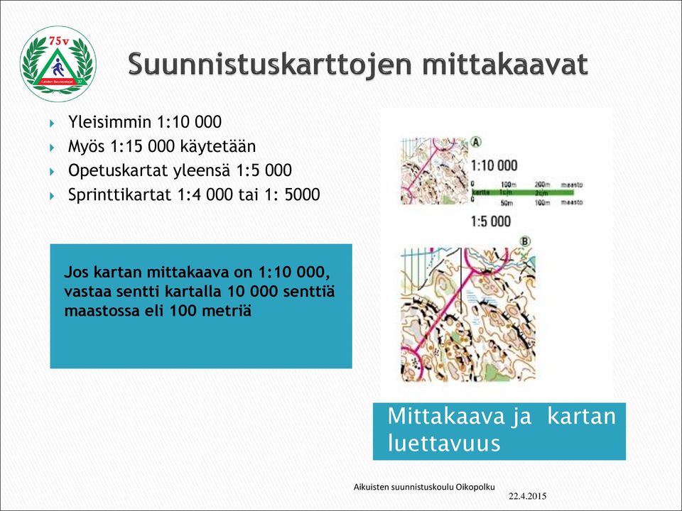 000, vastaa sentti kartalla 10 000 senttiä maastossa eli 100 metriä