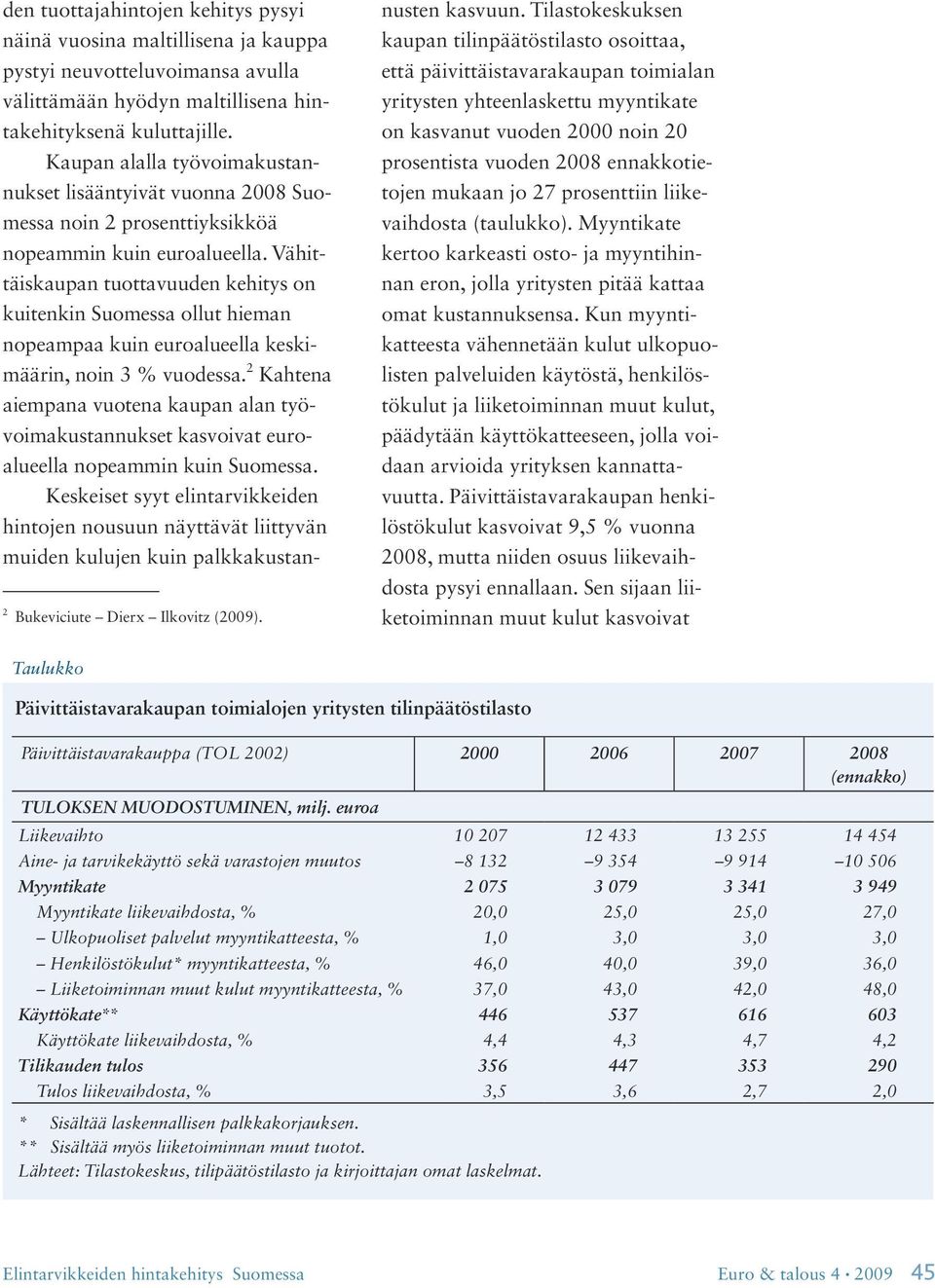 Kaupan alalla työvoimakustannukset lisääntyivät vuonna 2008 Suomessa noin 2 prosenttiyksikköä nopeam min kuin euroalueella.