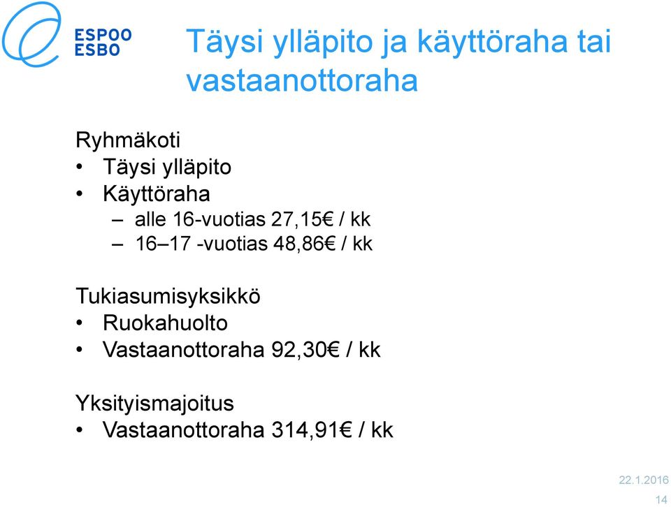 -vuotias 48,86 / kk Tukiasumisyksikkö Ruokahuolto