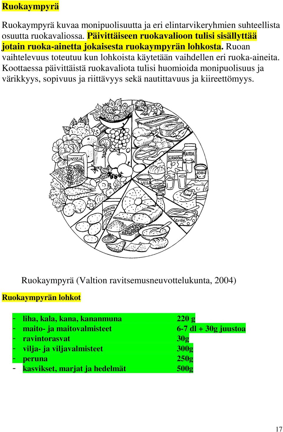 Ruoan vaihtelevuus toteutuu kun lohkoista käytetään vaihdellen eri ruoka-aineita.