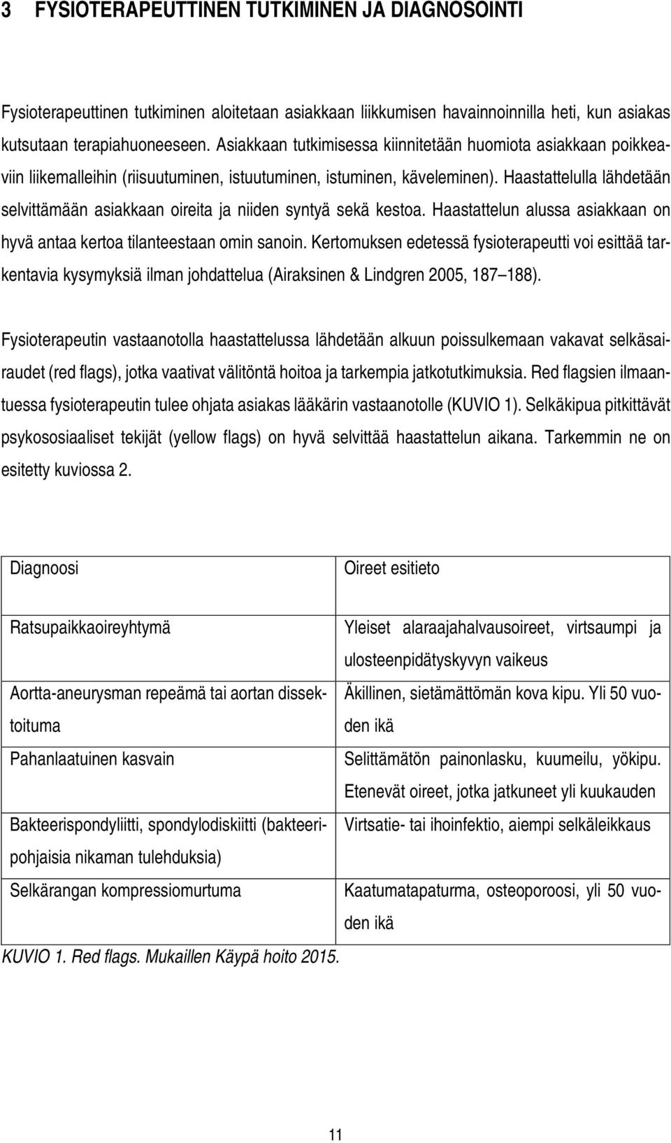 Haastattelulla lähdetään selvittämään asiakkaan oireita ja niiden syntyä sekä kestoa. Haastattelun alussa asiakkaan on hyvä antaa kertoa tilanteestaan omin sanoin.