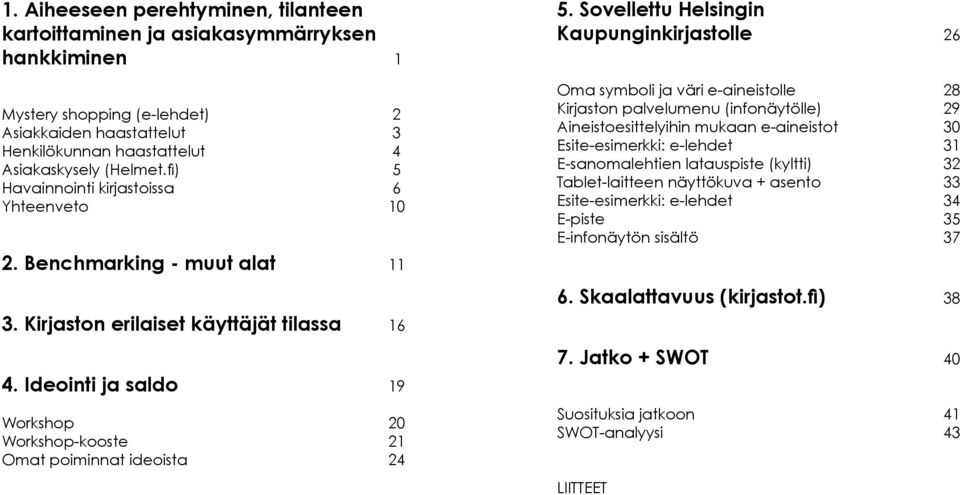 Ideointi ja saldo 19 Workshop 20 Workshop-kooste 21 Omat poiminnat ideoista 24 5.