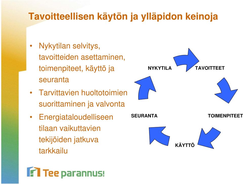 huoltotoimien suorittaminen ja valvonta Energiataloudelliseen tilaan