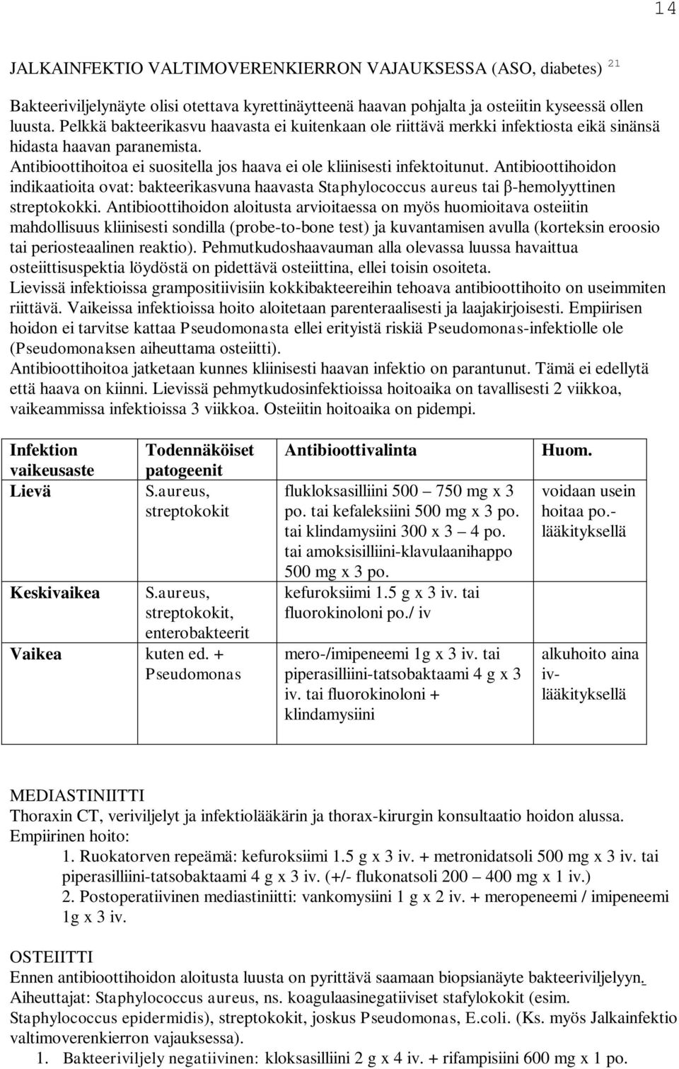 Antibioottihoidon indikaatioita ovat: bakteerikasvuna haavasta Staphylococcus aureus tai -hemolyyttinen streptokokki.