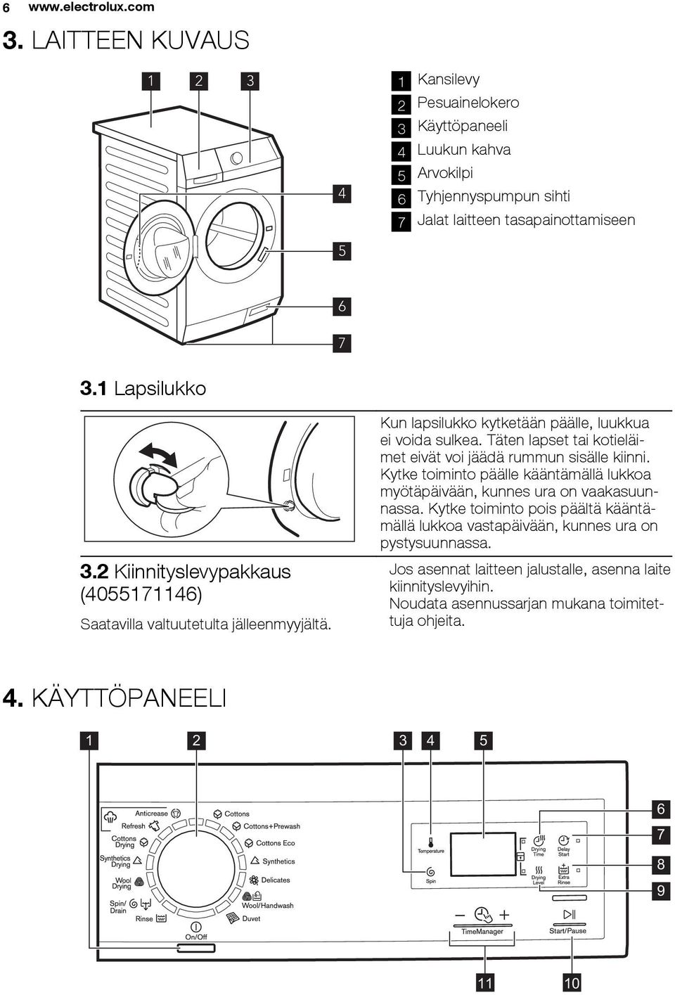 2 Kiinnityslevypakkaus (4055171146) Saatavilla valtuutetulta jälleenmyyjältä. Kun lapsilukko kytketään päälle, luukkua ei voida sulkea.