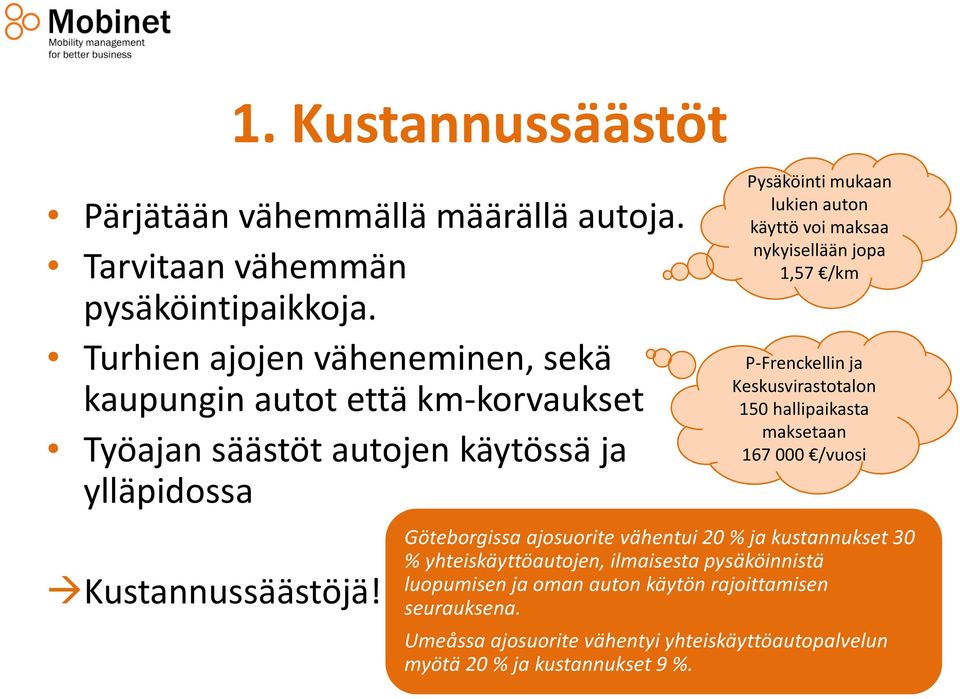 Pysäköinti mukaan lukien auton käyttö voi maksaa nykyisellään jopa 1,57 /km P-Frenckellinja Keskusvirastotalon 150 hallipaikasta maksetaan 167 000 /vuosi