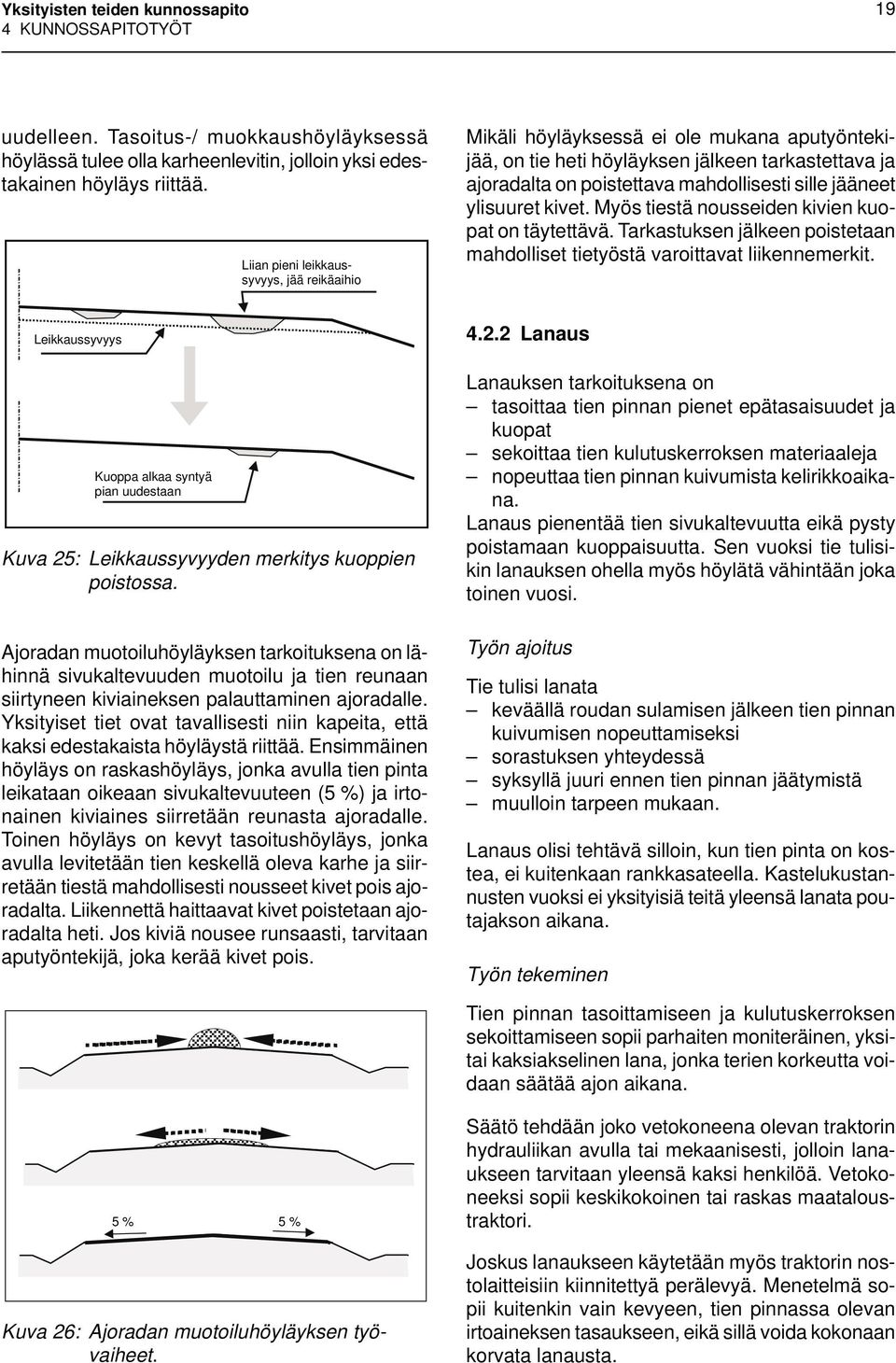 ylisuuret kivet. Myös tiestä nousseiden kivien kuopat on täytettävä. Tarkastuksen jälkeen poistetaan mahdolliset tietyöstä varoittavat liikennemerkit.