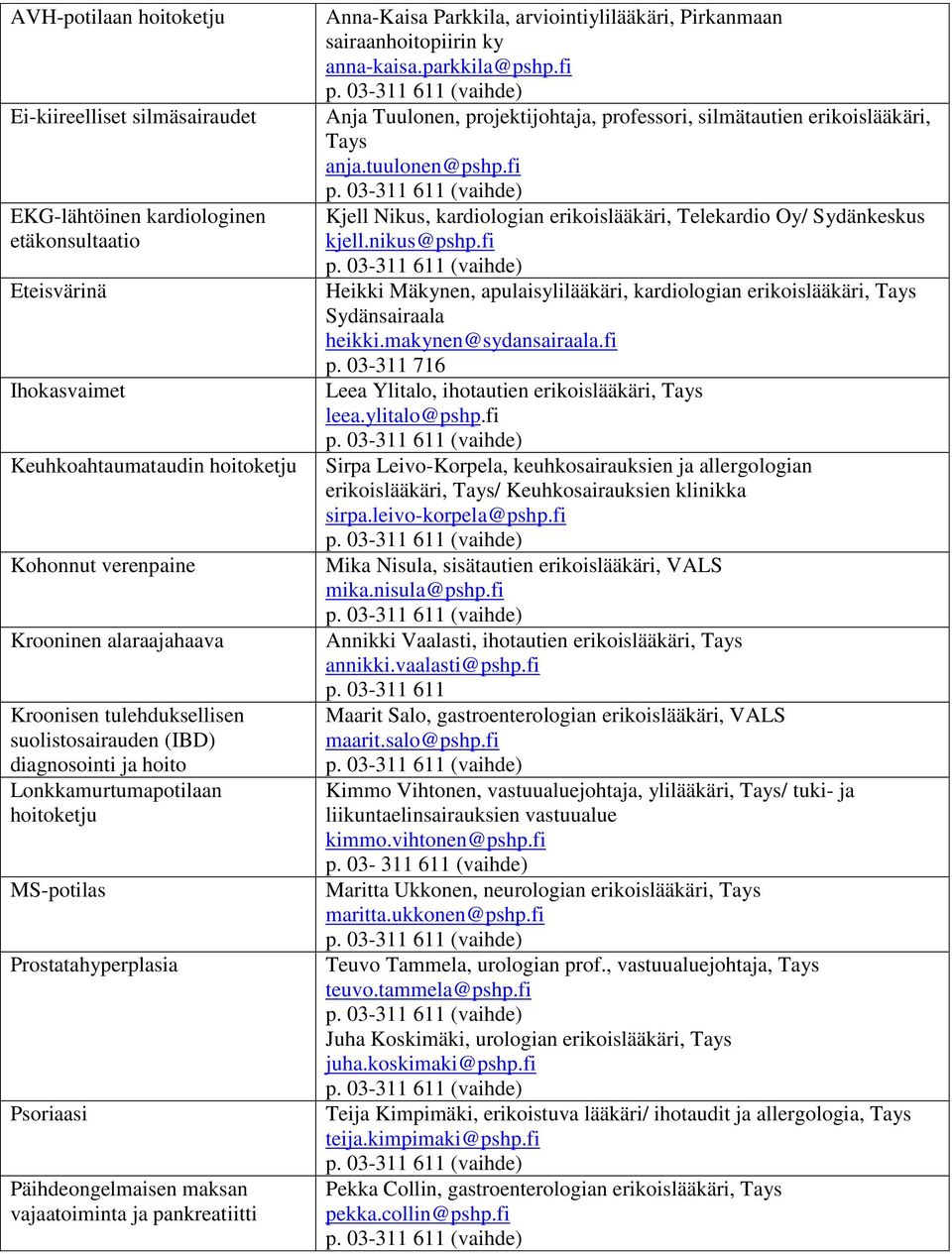 Parkkila, arviointiylilääkäri, Pirkanmaan sairaanhoitopiirin ky anna-kaisa.parkkila@pshp.fi Anja Tuulonen, projektijohtaja, professori, silmätautien erikoislääkäri, Tays anja.tuulonen@pshp.