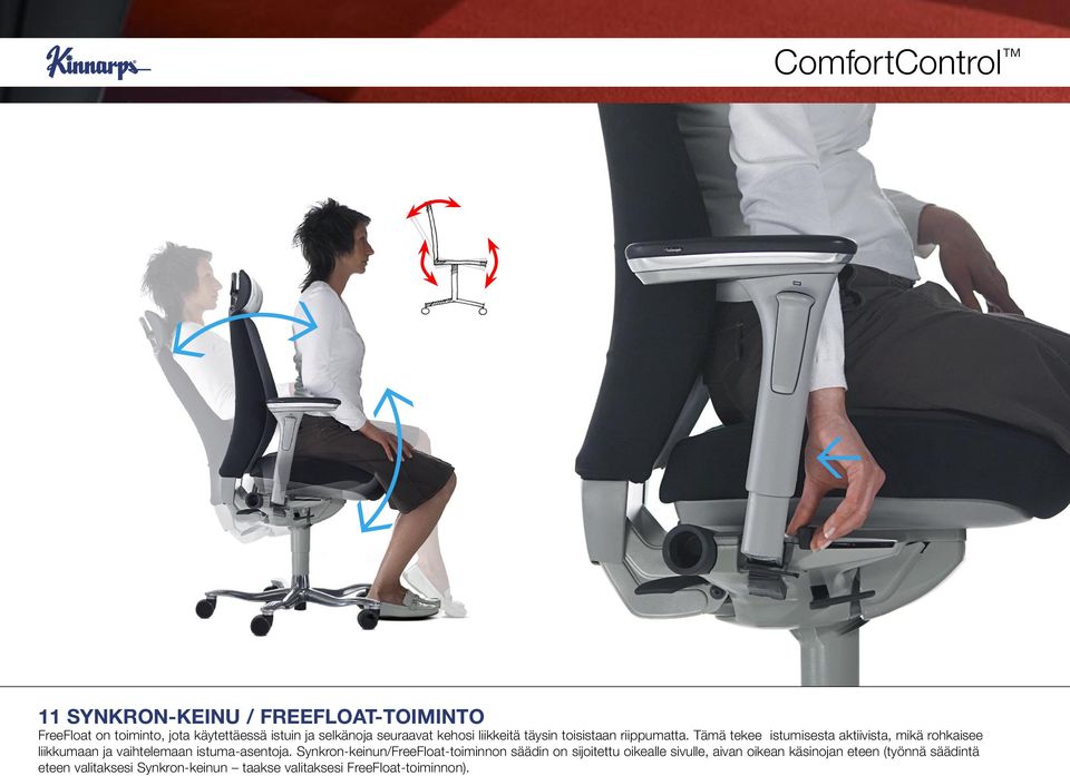 Tämä tekee istumisesta aktiivista, mikä rohkaisee liikkumaan ja vaihtelemaan istuma-asentoja.