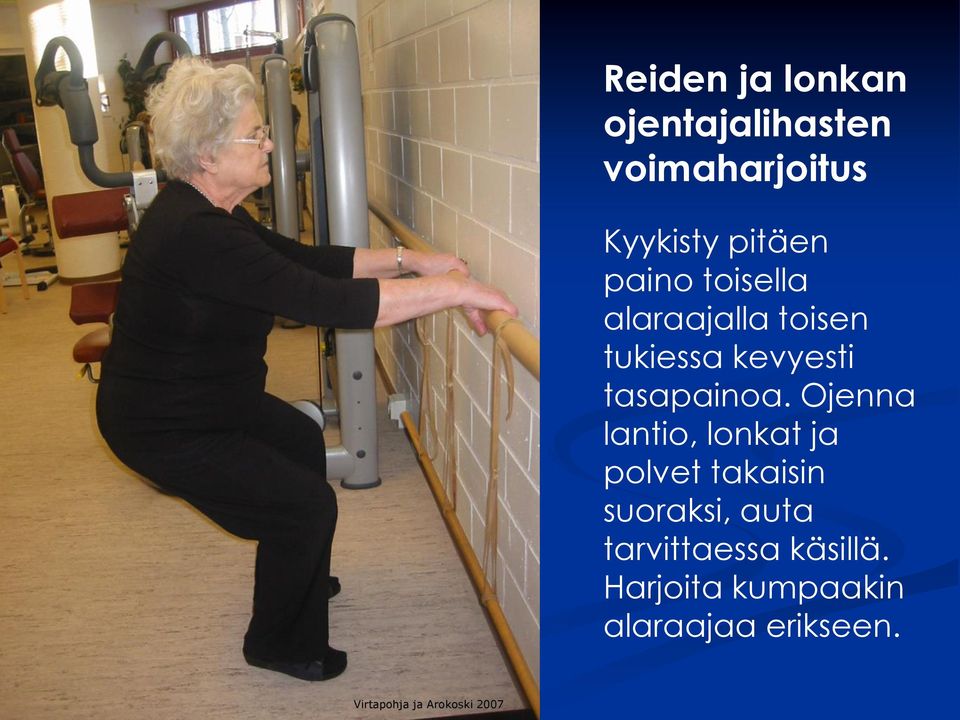 Ojenna lantio, lonkat ja polvet takaisin suoraksi, auta tarvittaessa